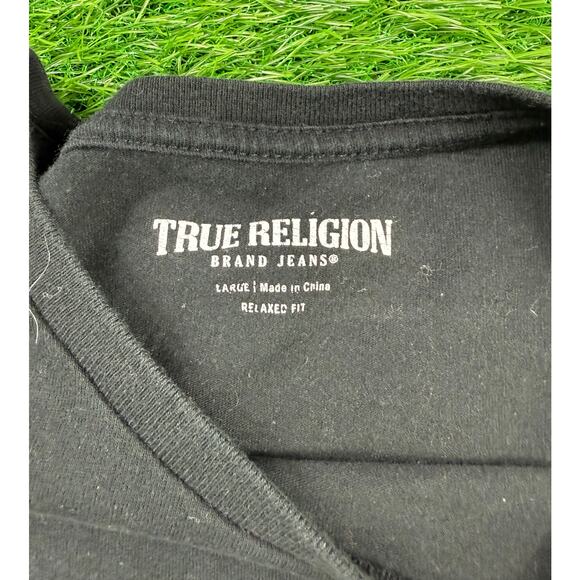 True Religion Brand Jeans T-Shirt Mens L Black Buddha Logo Graphic Relaxed Fit - Picture 2 of 8